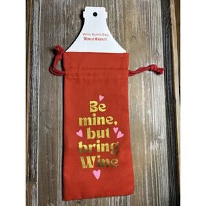 World Market Red Cotton Wine Bottle Bag Hearts Valentine's Day Handle